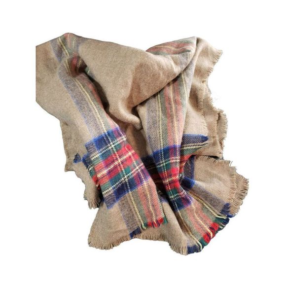Merona Beige Red Blue Cross Striped Long Wrap‎ Scarf Blanket Wrap - Picture 1 of 9